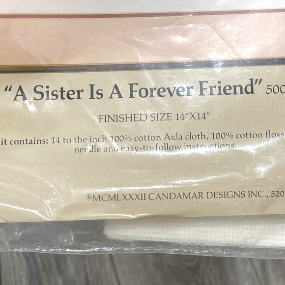 A SISTER IS A FOREVER FRIEND Counted Cross Stitch Craft Kit #50090 14x14 NEW - Picture 3 of 5